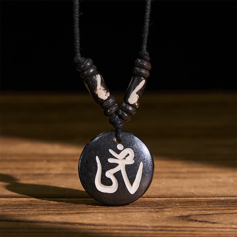 Buddha Stones ボーンビーズOMチベットラウンドペンダントコネクションネックレス - image 1