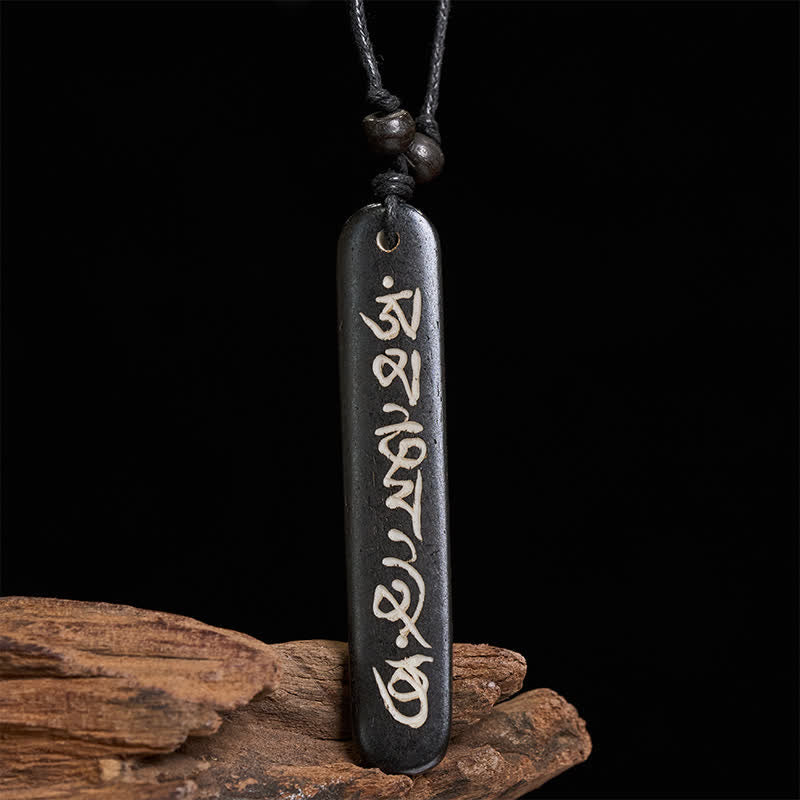Buddha Stones 手彫りの骨ビーズオーム・マニ・パドメ・フム平和ネックレス - image 4