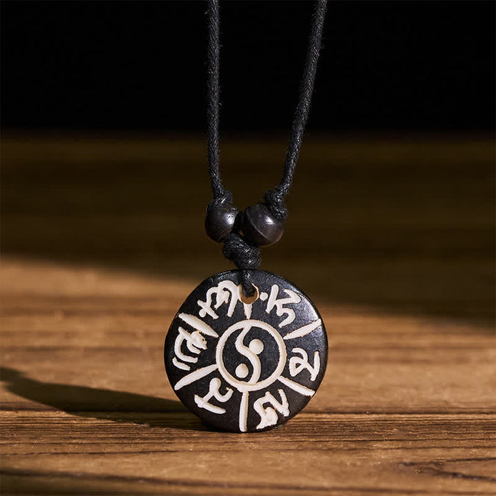 Buddha Stones 手彫りの骨ビーズオーム・マニ・パドメ・フム・陰陽保護ネックレス - image 4