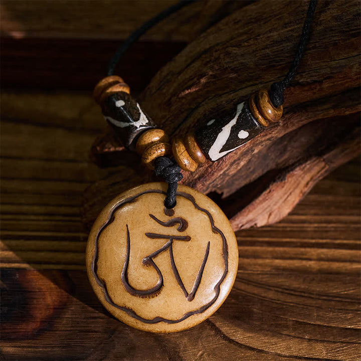 Buddha Stones 骨ビーズOM手彫りチベットペンダント慈悲ネックレス - image 4