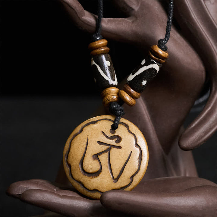 Buddha Stones 骨ビーズOM手彫りチベットペンダント慈悲ネックレス - image 3
