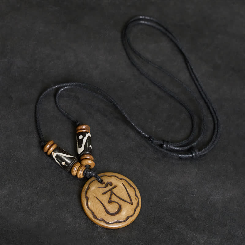 Buddha Stones 骨ビーズOM手彫りチベットペンダント慈悲ネックレス - image 2