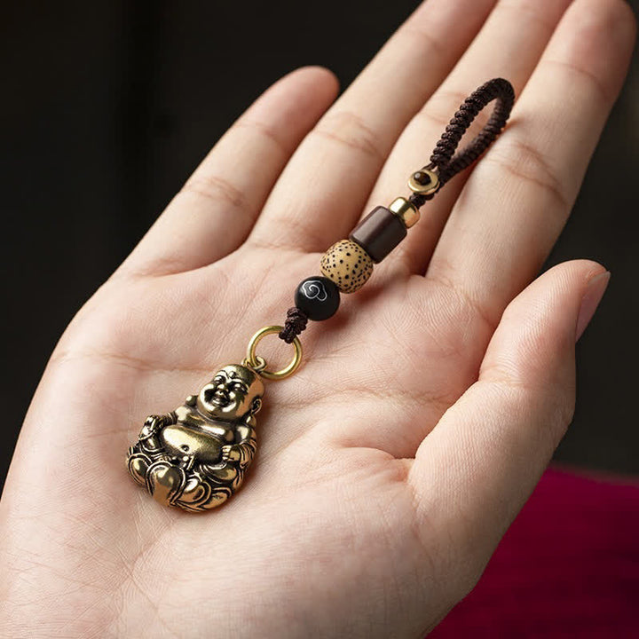 Buddha Stones 真鍮製の笑う仏陀の幸運を象徴する編み込みキーホルダー - image 2
