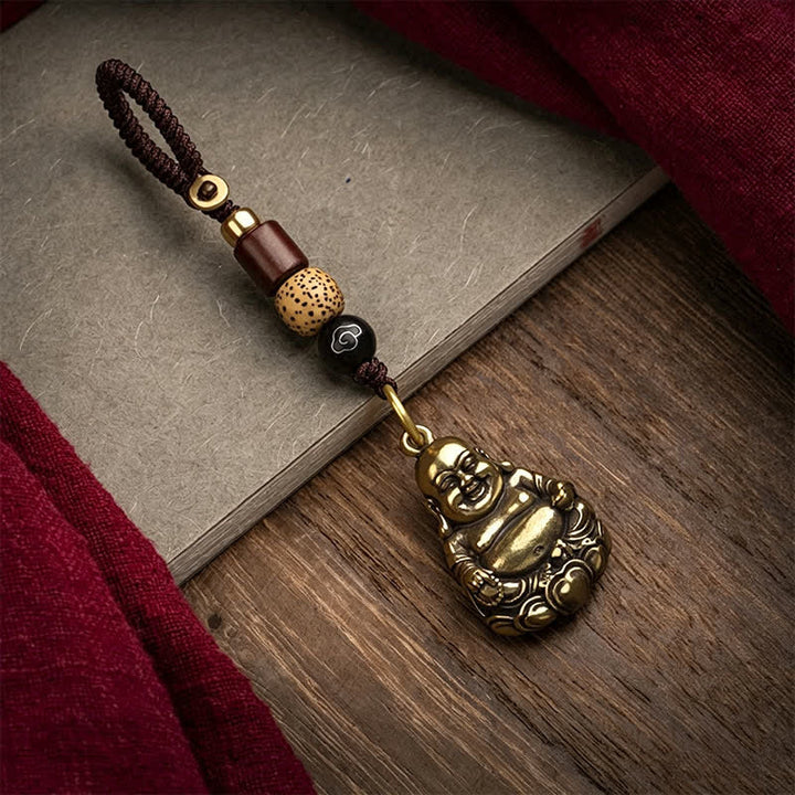 Buddha Stones 真鍮製の笑う仏陀の幸運を象徴する編み込みキーホルダー - image 1