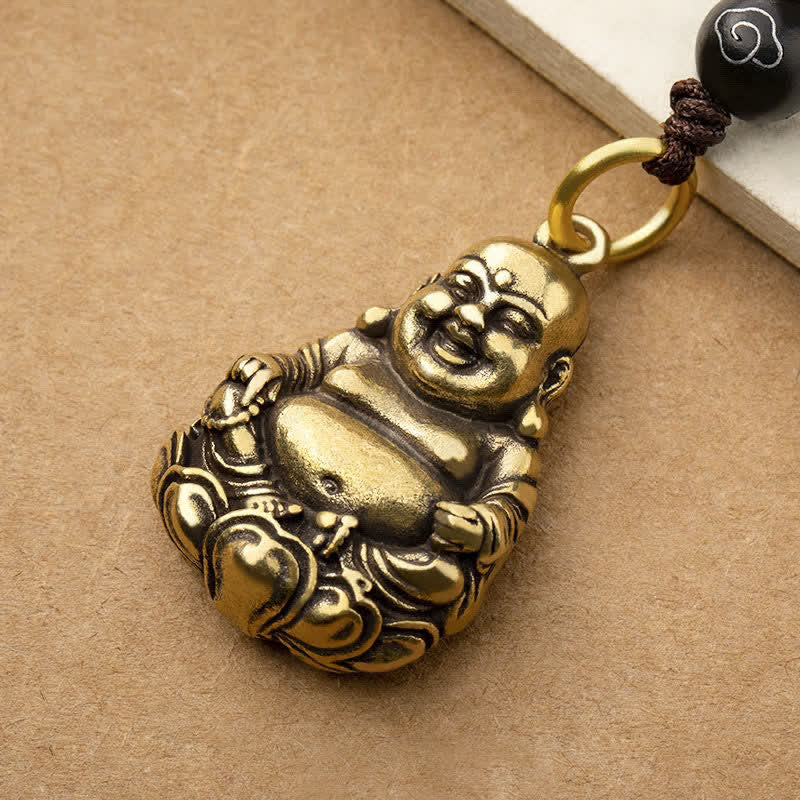 Buddha Stones 真鍮製の笑う仏陀の幸運を象徴する編み込みキーホルダー - image 3