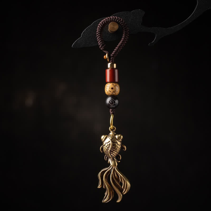 Buddha Stones 真鍮製の鯉のチャーム（富のキーホルダー用） - 鯉のキーホルダー（ペンダントサイズ：33×22×0.8mm） - image 0