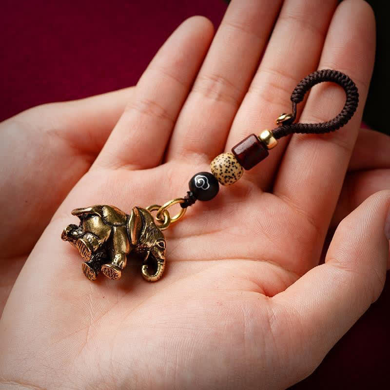Buddha Stones ヴィンテージ真鍮製象五帝銭幸運キーホルダー - image 3
