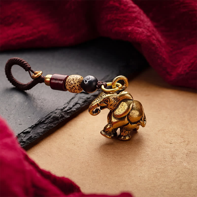 Buddha Stones ヴィンテージ真鍮製象五帝銭幸運キーホルダー - image 1