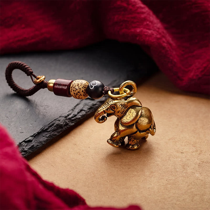 Buddha Stones ヴィンテージ真鍮製象五帝銭幸運キーホルダー - image 1