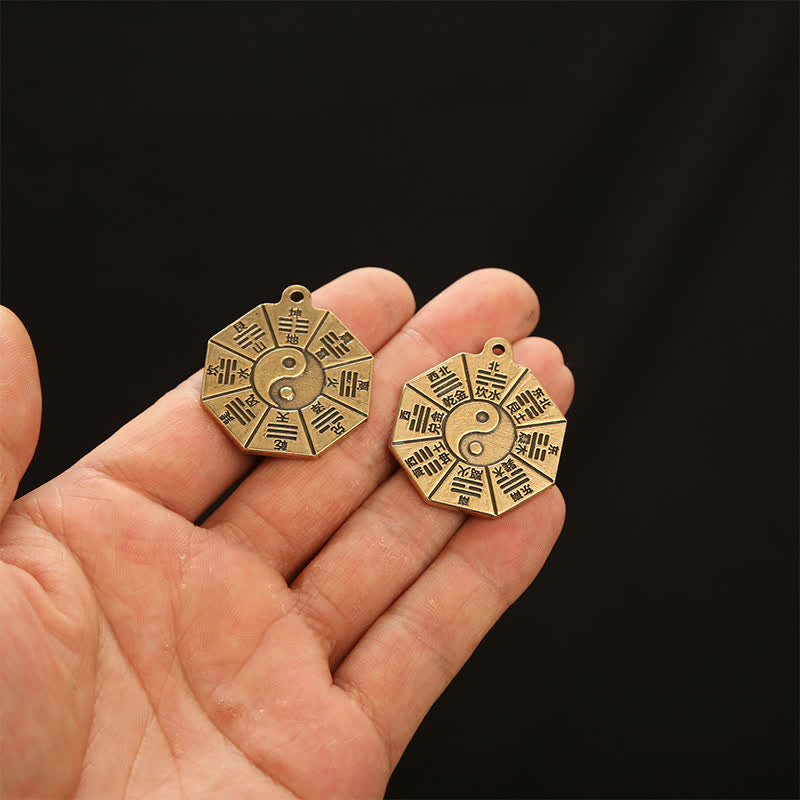 Buddha Stones ヴィンテージ真鍮八卦貅五帝銭ペンダント護符陰陽キーホルダー - image 13