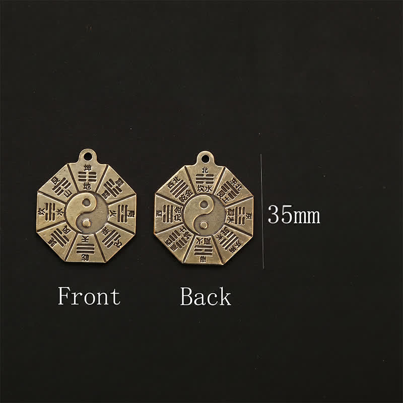 Buddha Stones ヴィンテージ真鍮八卦貅五帝銭ペンダント護符陰陽キーホルダー - image 14
