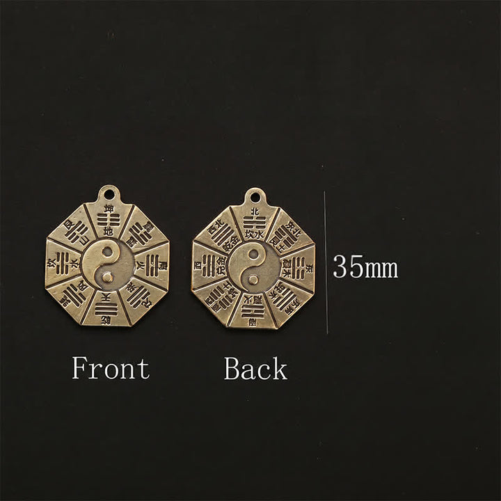 Buddha Stones ヴィンテージ真鍮八卦貅五帝銭ペンダント護符陰陽キーホルダー - image 14