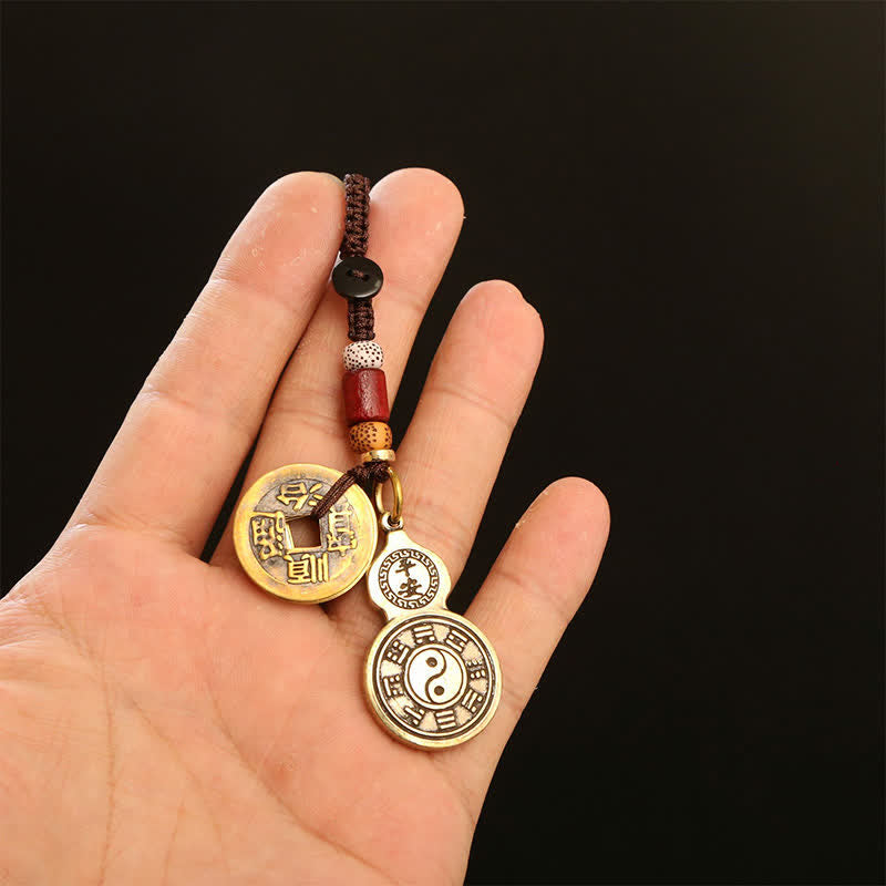 Buddha Stones 真鍮製八卦ひょうたん貔貅五帝銭ペンダント護符キーホルダー - image 13