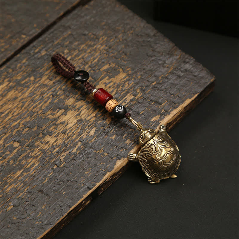 Buddha Stones 関節可動式真鍮製カメ型豊かさのお守りキーホルダー - 関節式カメ - image 0