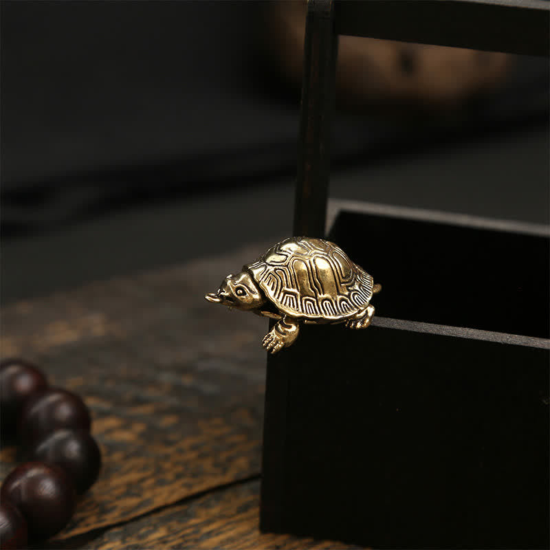 Buddha Stones 関節可動式真鍮製カメ型豊かさのお守りキーホルダー - image 1