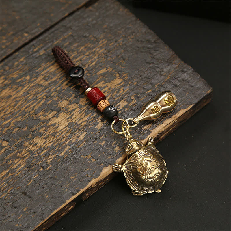 Buddha Stones 関節可動式真鍮製カメ型豊かさのお守りキーホルダー - ひょうたんを持った関節式カメ - image 3