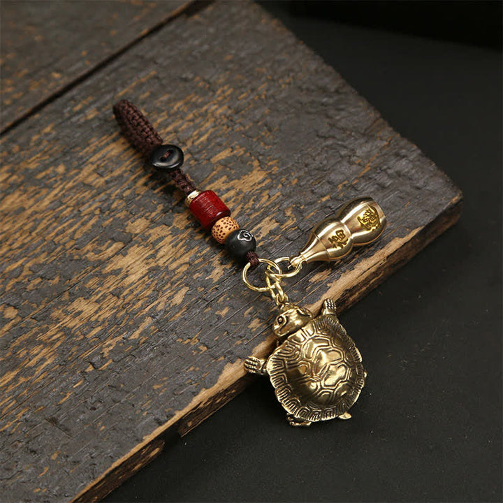 Buddha Stones 関節可動式真鍮製カメ型豊かさのお守りキーホルダー - ひょうたんを持った関節式カメ - image 3