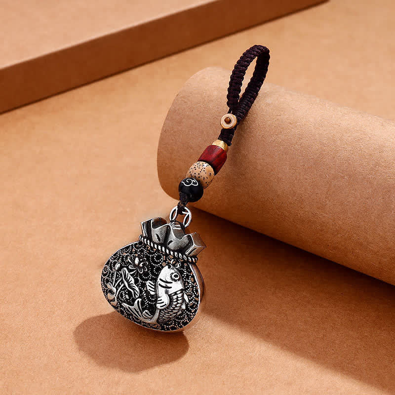 Buddha Stones アンティーク調銅製鯉のマネーバッグデザイン 中空幸運キーホルダー - 鯉のキーホルダー - image 0