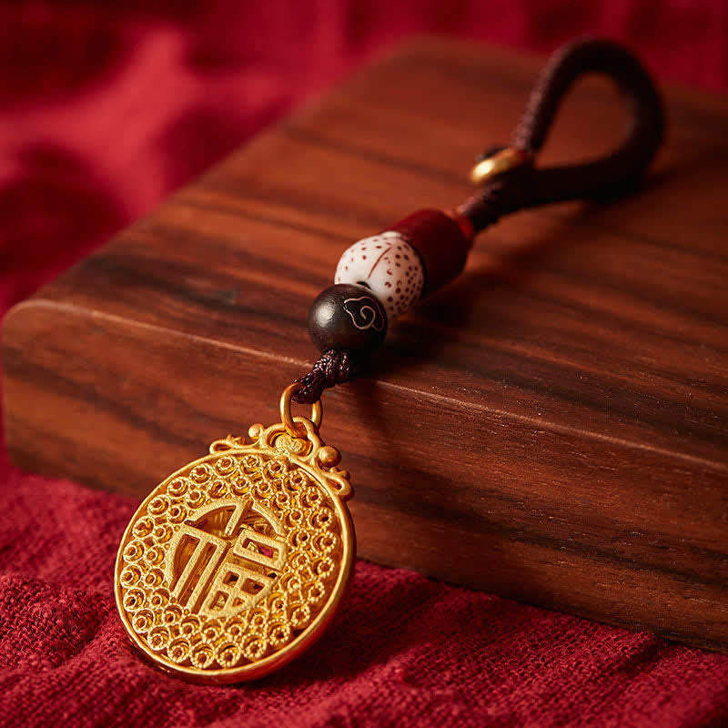 Buddha Stones ヴィンテージ 孔雀 フー文字 銅製チャーム キーホルダー - image 3