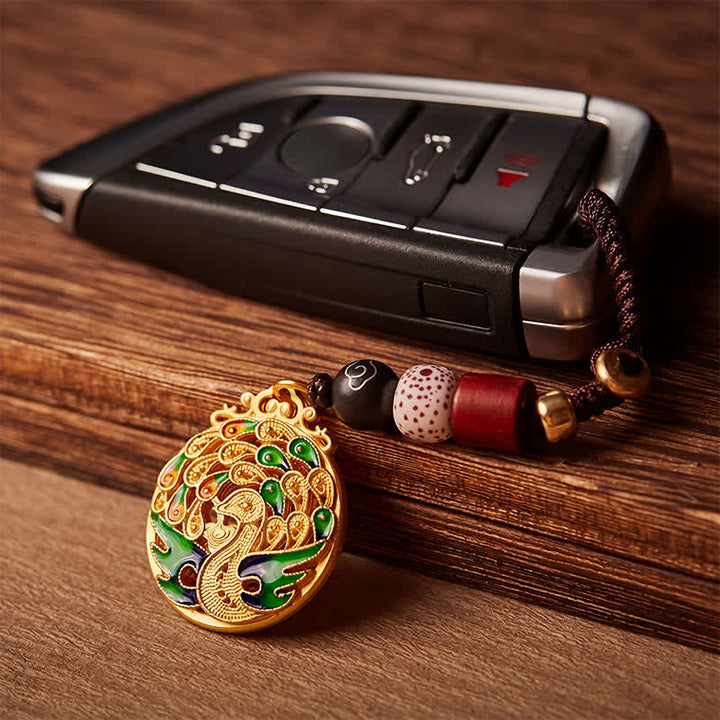 Buddha Stones ヴィンテージ 孔雀 フー文字 銅製チャーム キーホルダー - image 4