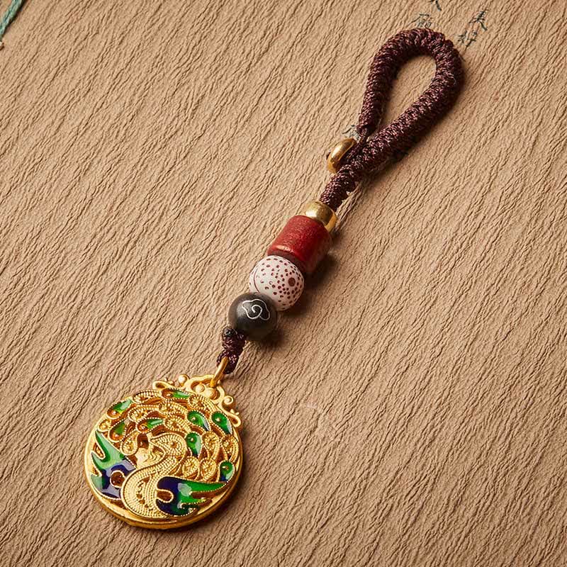 Buddha Stones ヴィンテージ 孔雀 フー文字 銅製チャーム キーホルダー - image 2