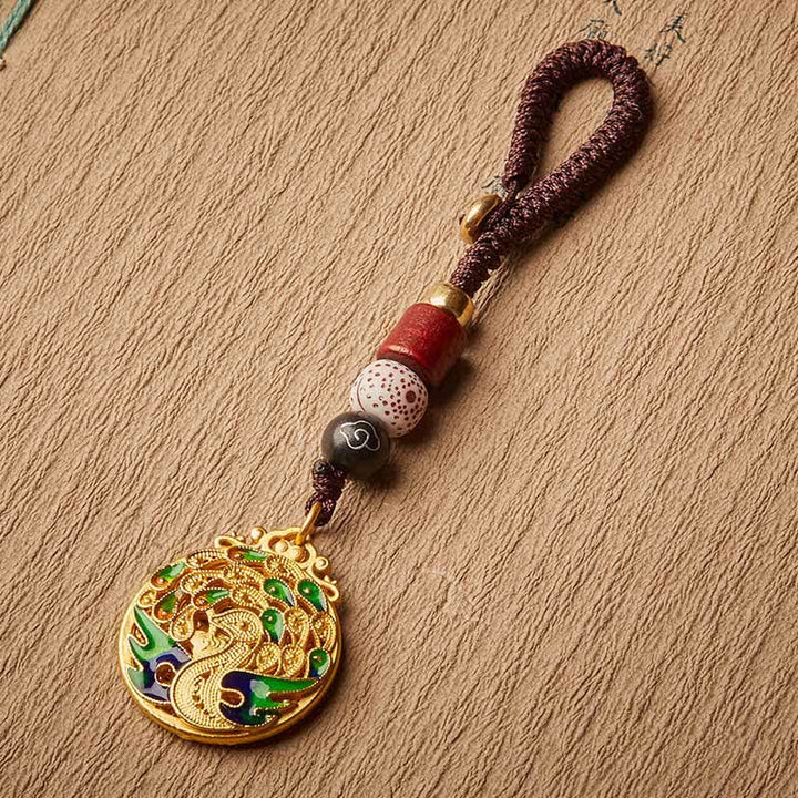 Buddha Stones ヴィンテージ 孔雀 フー文字 銅製チャーム キーホルダー - image 2