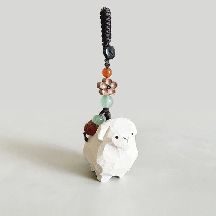 Buddha Stones リンデンウッドの子羊、オーム・マニ・パドメ・フム、プラムの胸をモチーフにした手彫りキーホルダー - ラム肉 - 梅の花 - image 0