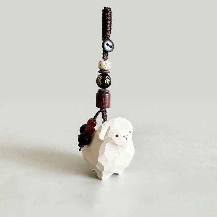 Buddha Stones リンデンウッドの子羊、オーム・マニ・パドメ・フム、プラムの胸をモチーフにした手彫りキーホルダー - ラム -オーム・マニ・パドメ・フム - image 4