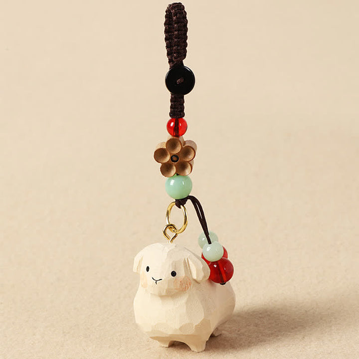 Buddha Stones リンデンウッドの子羊、オーム・マニ・パドメ・フム、プラムの胸をモチーフにした手彫りキーホルダー - image 1