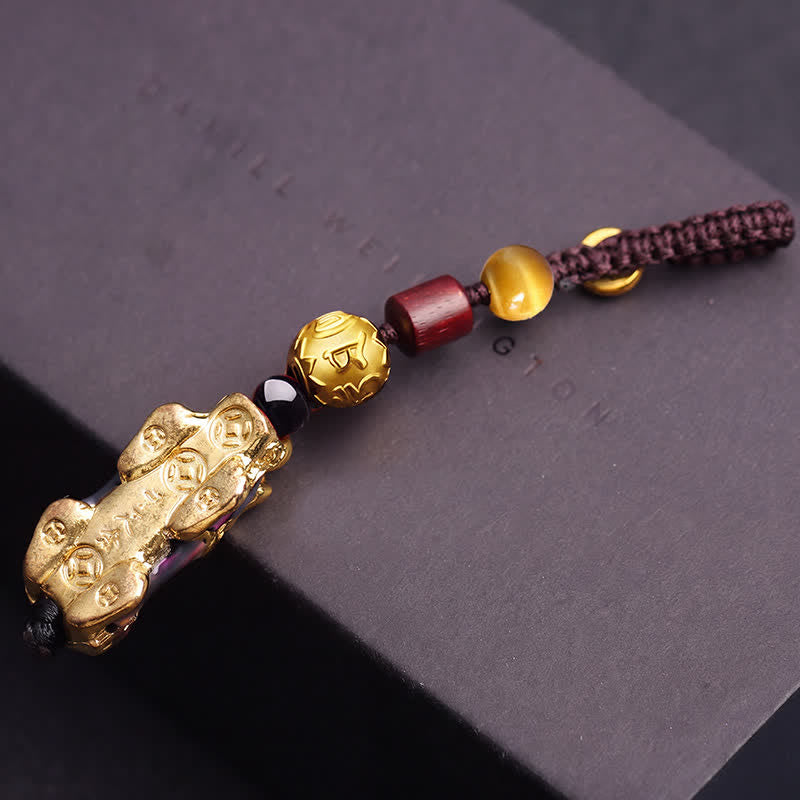 Buddha Stones 真鍮色変化貔貅財運エネルギー編み込みロープカーキーホルダー - image 2