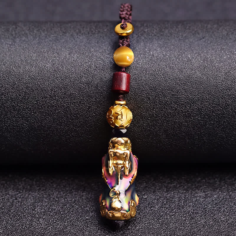 Buddha Stones 真鍮色変化貔貅財運エネルギー編み込みロープカーキーホルダー - image 3