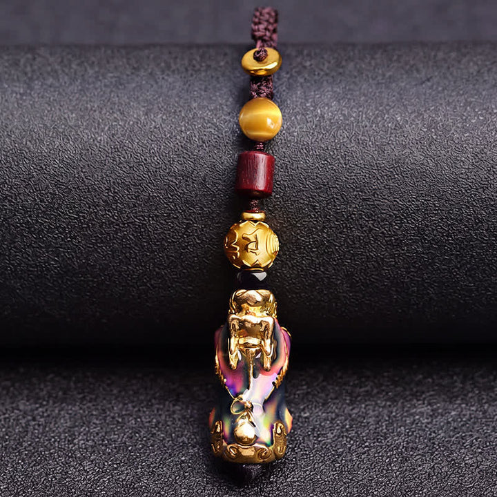 Buddha Stones 真鍮色変化貔貅財運エネルギー編み込みロープカーキーホルダー - image 3