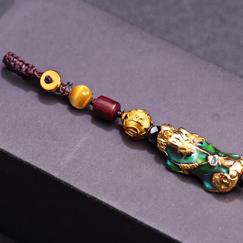 Buddha Stones 真鍮色変化貔貅財運エネルギー編み込みロープカーキーホルダー - image 8