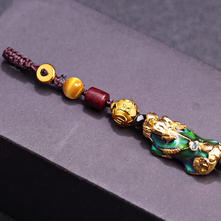 Buddha Stones 真鍮色変化貔貅財運エネルギー編み込みロープカーキーホルダー - image 8