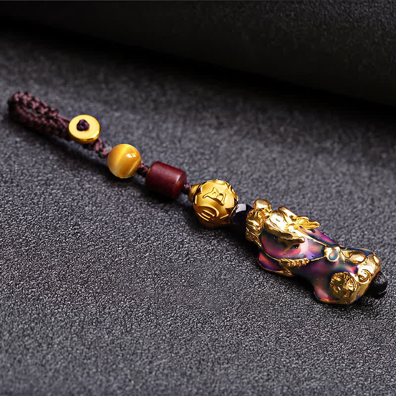 Buddha Stones 真鍮色変化貔貅財運エネルギー編み込みロープカーキーホルダー - image 9