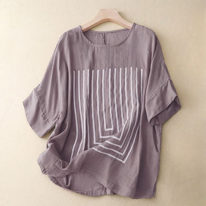 Buddha Stonesカジュアルラインプリント柄半袖コットンリネンレディースTシャツ - アザミ - US12、 UK/AU16、 EU44 (2XL) - image 17