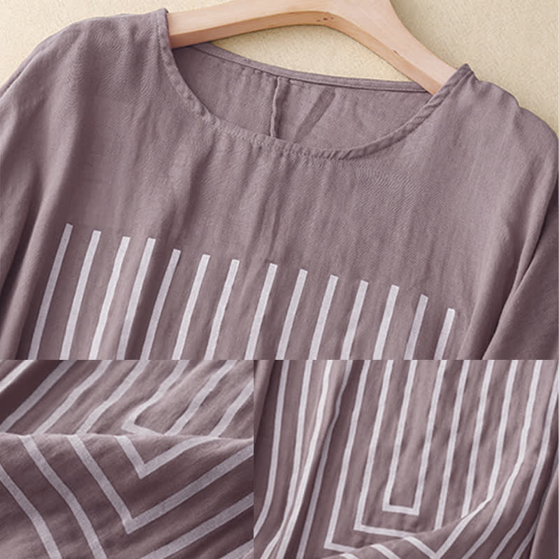 Buddha Stonesカジュアルラインプリント柄半袖コットンリネンレディースTシャツ - image 18