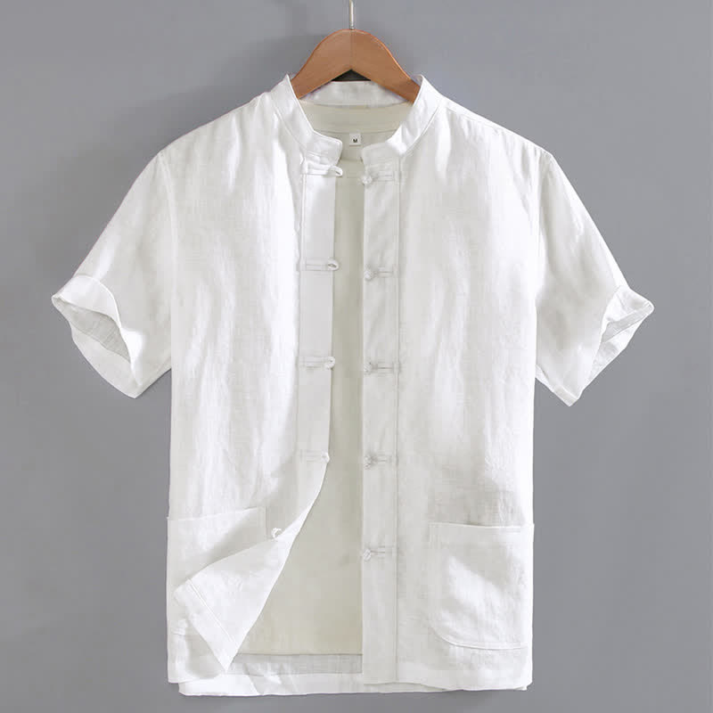 Buddha Stonesヴィンテージ風 無地 唐装 中国風 蛙ボタン メンズシャツ ポケット付き - 白 - US/UK/AU46、 EU56 (5XL) - image 10