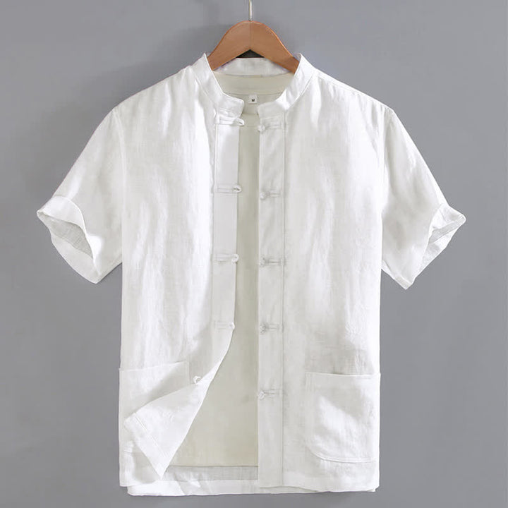 Buddha Stonesヴィンテージ風 無地 唐装 中国風 蛙ボタン メンズシャツ ポケット付き - 白 - US/UK/AU46、 EU56 (5XL) - image 10