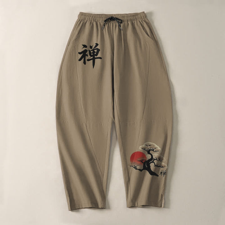 Buddha Stones 純綿素材、禅盆栽夕焼け柄、ドローストリング付きメンズテーパードパンツ（ポケット付き） - image 13