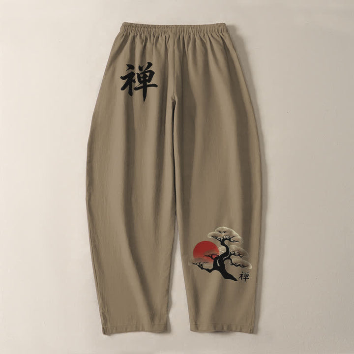 Buddha Stones 純綿素材、禅盆栽夕焼け柄、ドローストリング付きメンズテーパードパンツ（ポケット付き） - image 14