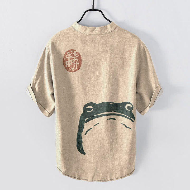 Buddha Stones コットン製ヴィンテージカエルアザラシ柄メンズ半袖ハーフボタンシャツ - image 6