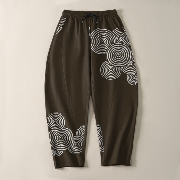 Buddha Stones 純綿同心円螺旋模様ドローストリング付きメンズテーパードパンツ（ポケット付き） - image 9