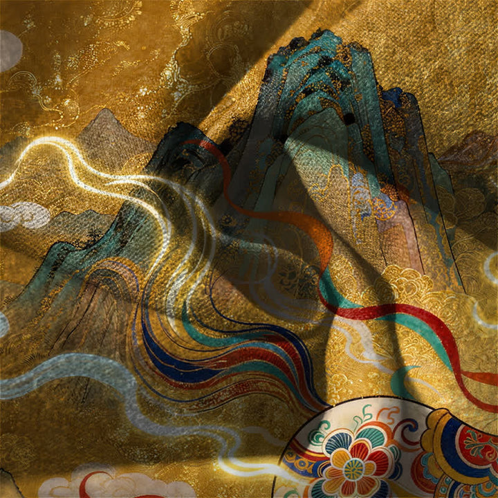 Buddha Stones 純綿素材、白馬柄、ドローストリング付き、ポケット付きメンズテーパードパンツ - image 6