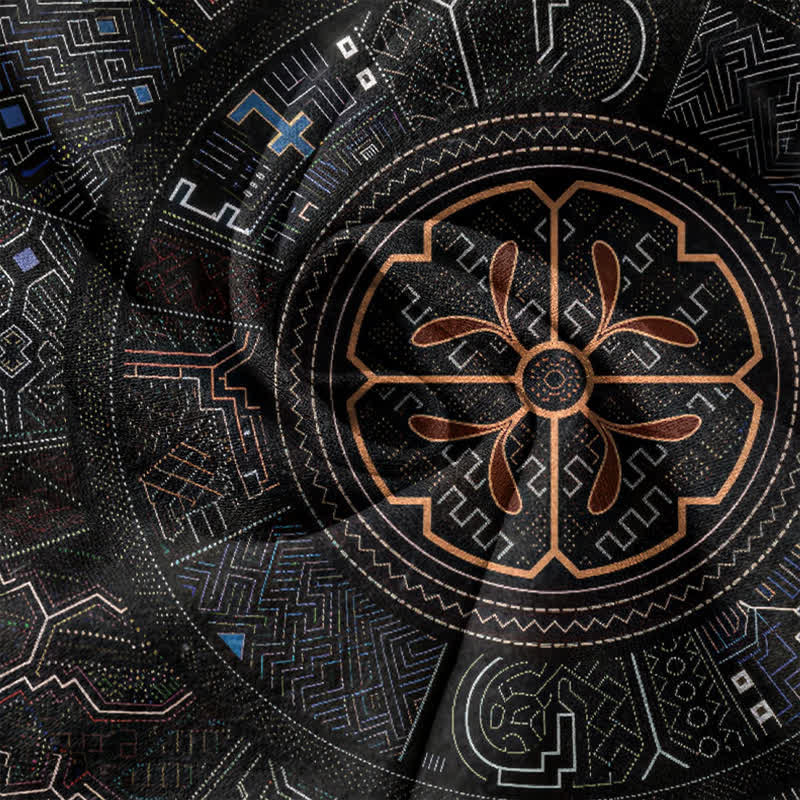 Buddha Stones コットン製トライバルマンダラ柄メンズ半袖ハーフボタンシャツ - image 4