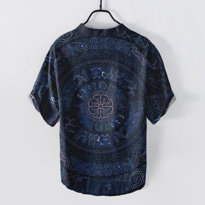 Buddha Stones コットン製トライバルマンダラ柄メンズ半袖ハーフボタンシャツ - image 6