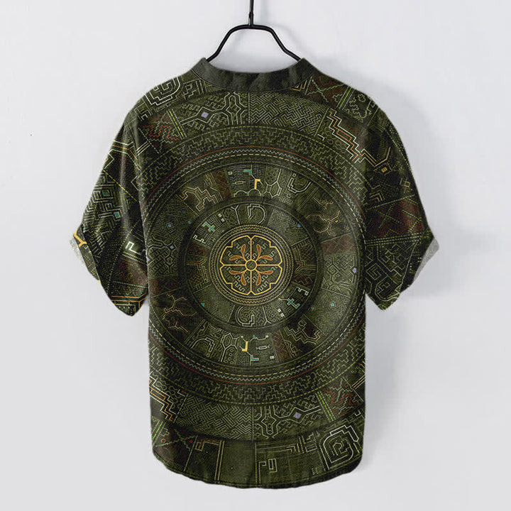 Buddha Stones コットン製トライバルマンダラ柄メンズ半袖ハーフボタンシャツ - image 8