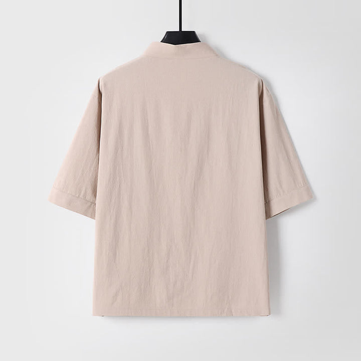 Buddha Stones 夏用唐風マンダリンカラードローストリング無地半袖シャツ＆パンツ2枚セット メンズ瞑想服 ポケット付き - image 16
