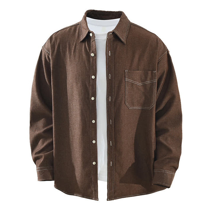 Buddha Stones 秋物カジュアル無地メンズ長袖シャツ（パッチポケット付き） - シエナ - US/UK/AU42、 EU52 (3XL) - image 0