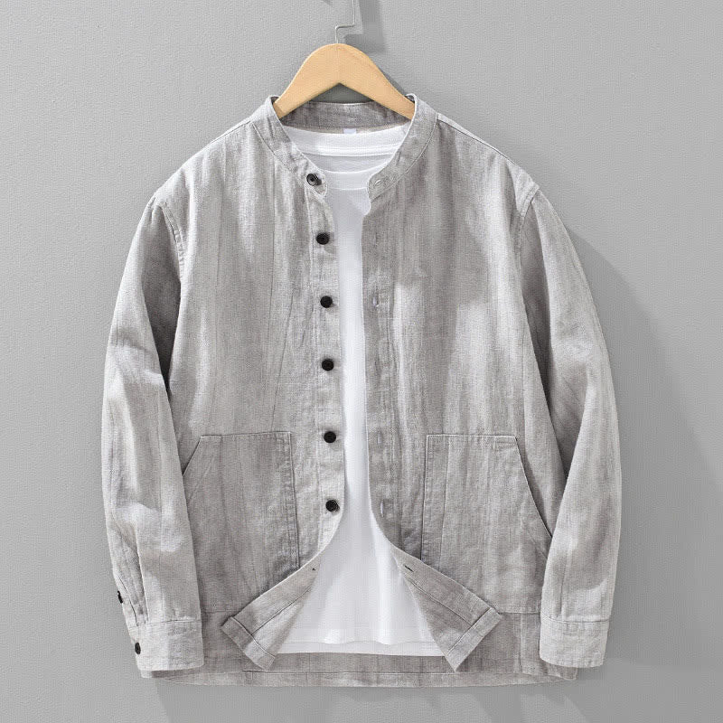 Buddha Stones 春秋カジュアル無地ラミーコットンメンズジャケット（ポケット付き） - ライトグレー - US/UK/AU42、 EU52 (3XL) - image 13